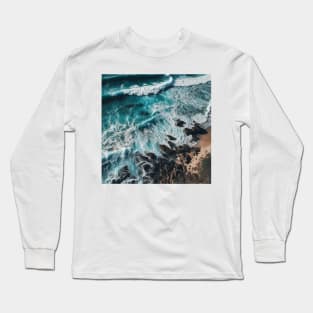 Rough sea waves white and sandy shore of the beach Long Sleeve T-Shirt